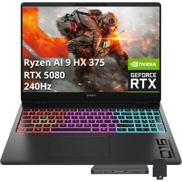 [해외] HP Omen MAX 16인치 WQXGA 게이밍 노트북 AMD Ryzen AI 9 HX 375 NVIDIA GeForce RTX 5080 16GB GDDR7 32GB