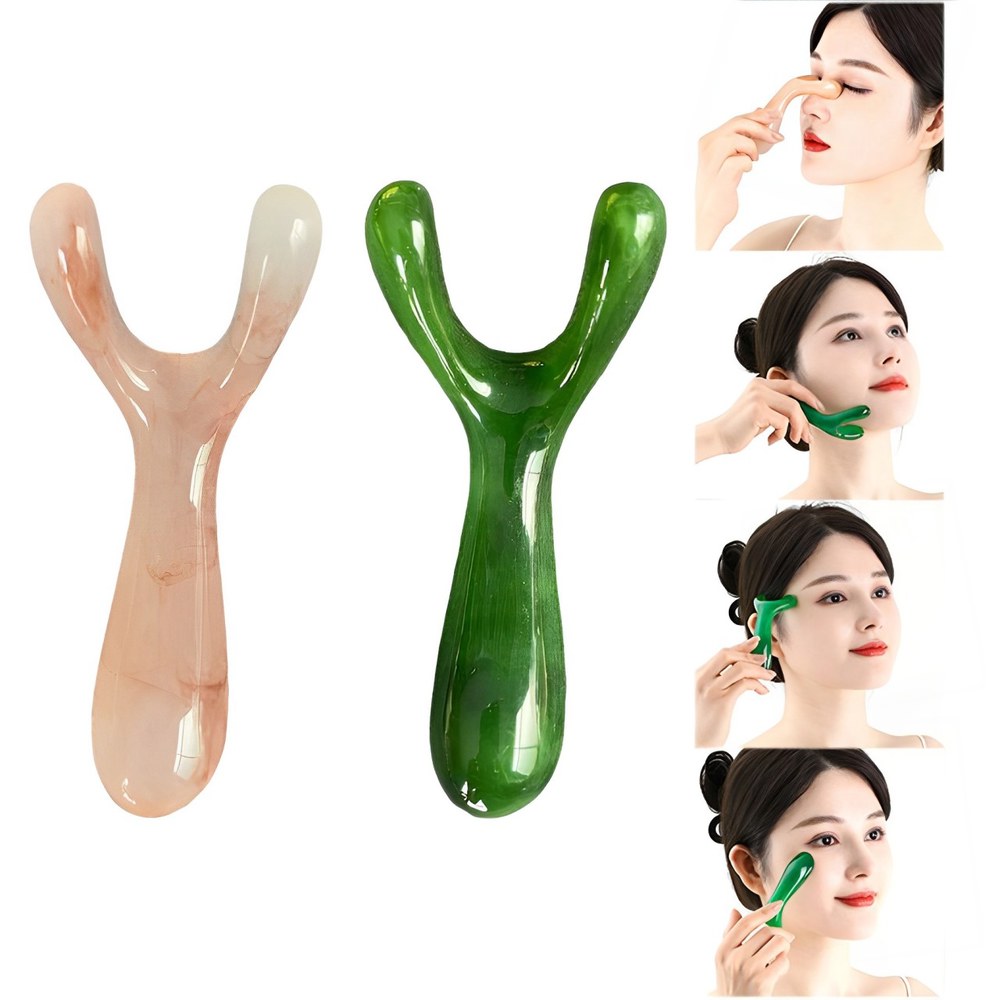 [해외] 손마사지기 수지 페이스 리프팅 스크래핑 마사지 코 자형 포크 Y 포인트 GUASHA