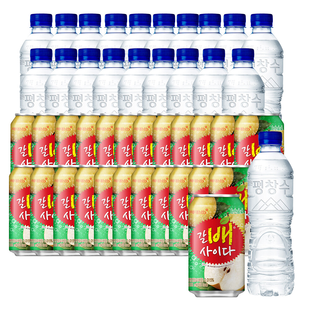 [오늘출발] 해태음료 강원 평창수 무라벨 500ml 20페트+갈배사이다 제로 355ml 24캔