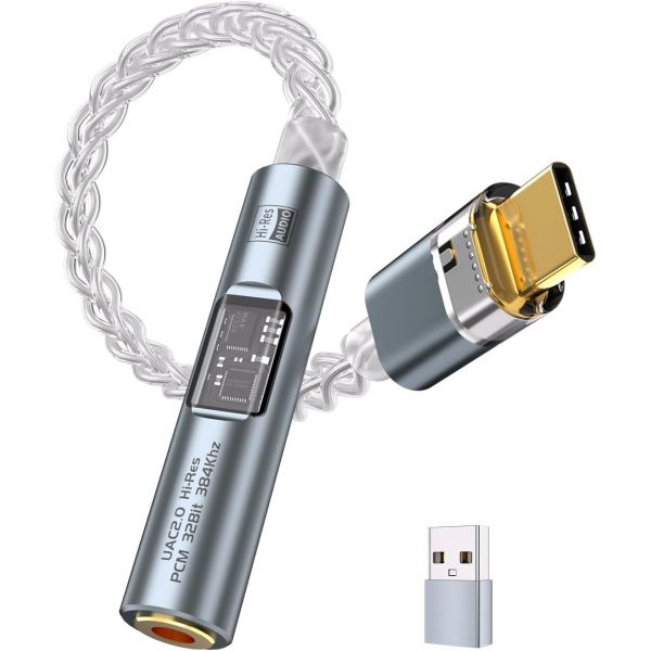 [해외] 13138815 헤드폰 이어폰 어댑터 젠더 아답터 USB?C - 3.5mm 잭 오디오 고해상도 DAC 8스트랜드 4N 싱글 크