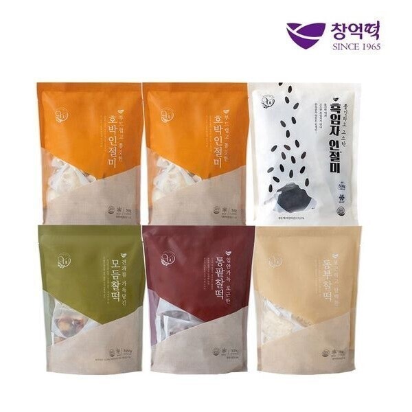 창억모듬떡 5종 6봉/총 60개(호박인절미X2+흑임자인절미+동부찰떡+통팥찰떡+모듬
