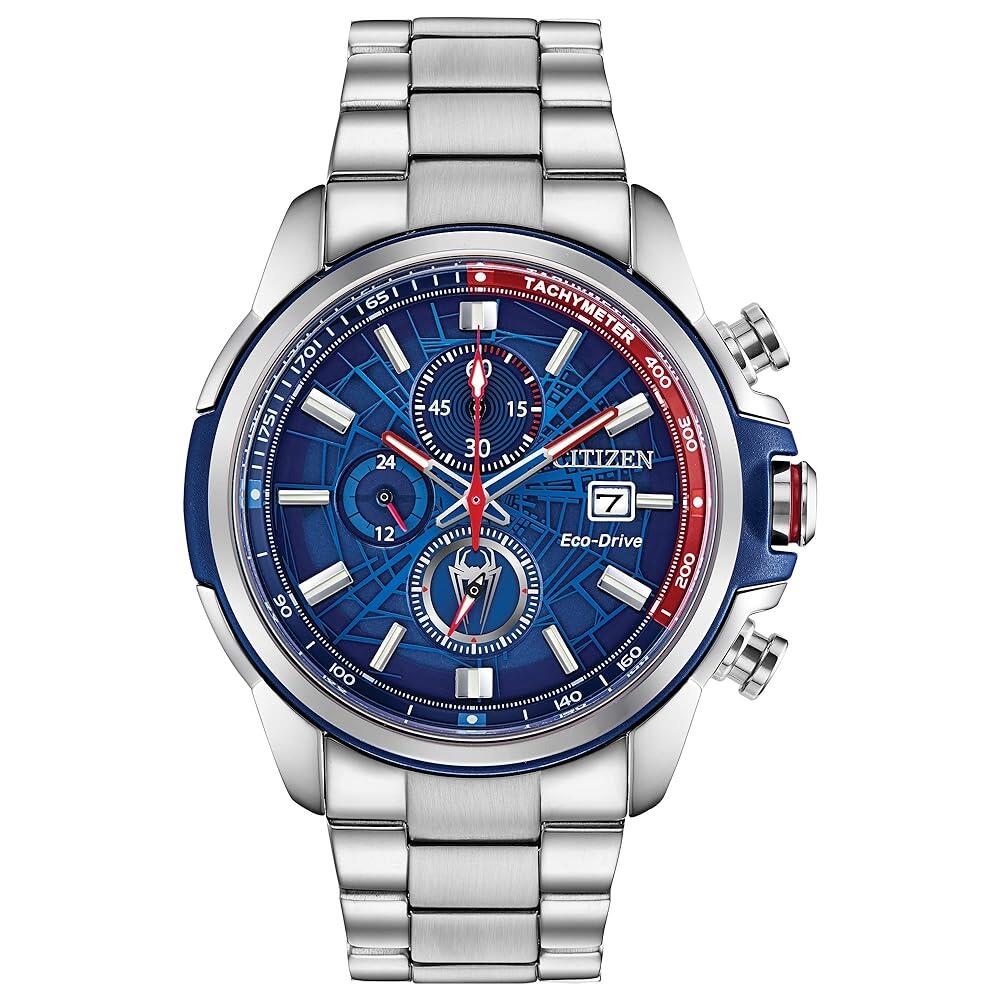 미국수입정품 시티즌 Citizen 남성용 Eco-Drive 마블 스파이더맨 시계 스테인리스 스틸 아트 블루 및 레