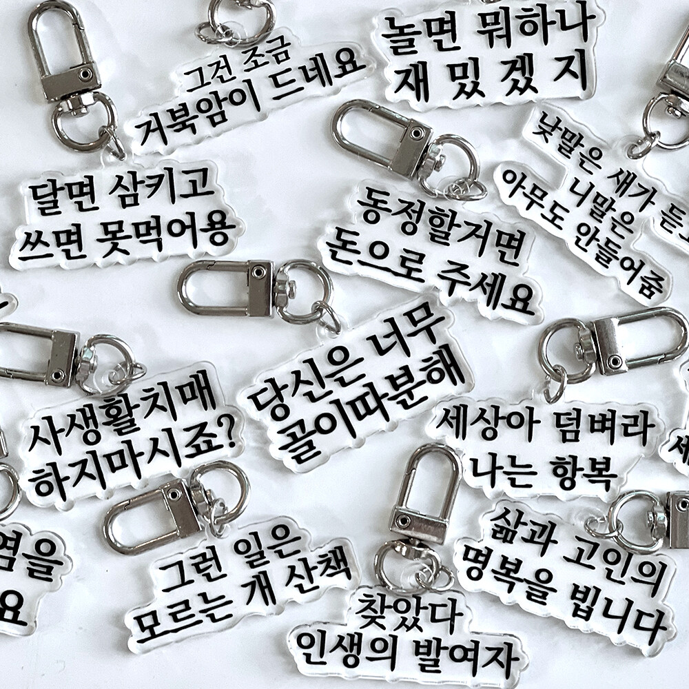 맞춤법 파괴  병맛 키링 8+8종 쓸데없는 선물 인싸템 신박한 킹받는 힙한 밈 짤 열쇠고리 아크릴 키홀더
