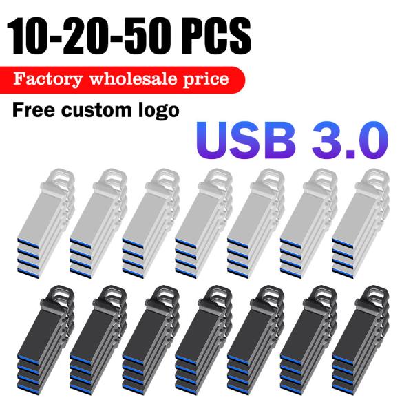 [해외] 10/20/50개 무료 맞춤형 로고 USB 플래시 드라이브 3.0 고속 펜 16GB 32GB 128GB 메탈 스틱 (열쇠 포함)