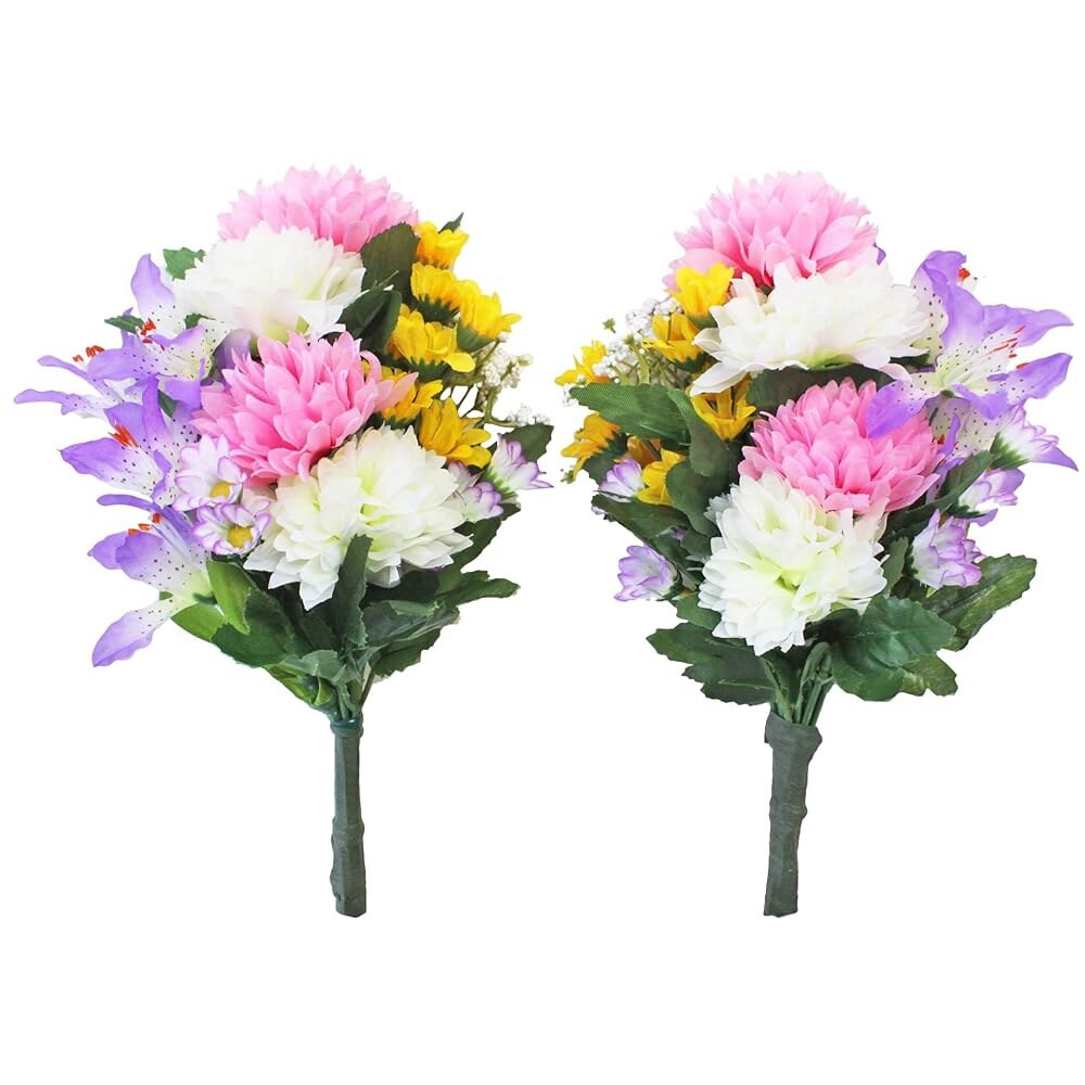 [해외] 야마큐 인조 부처님 에조 국화 미니 백합 꽃다발 불단용 작고 4인치 24CM CT