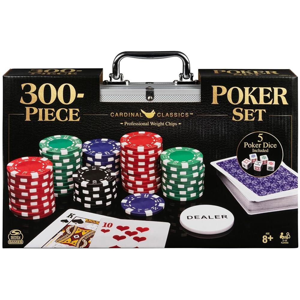 [오늘출발] [해외] SPIN MASTER GAMES 전문가용 포커 세트 300피스 알루미늄 케이스 포함 휴대용 주사위 칩 세트 클래식 게임
