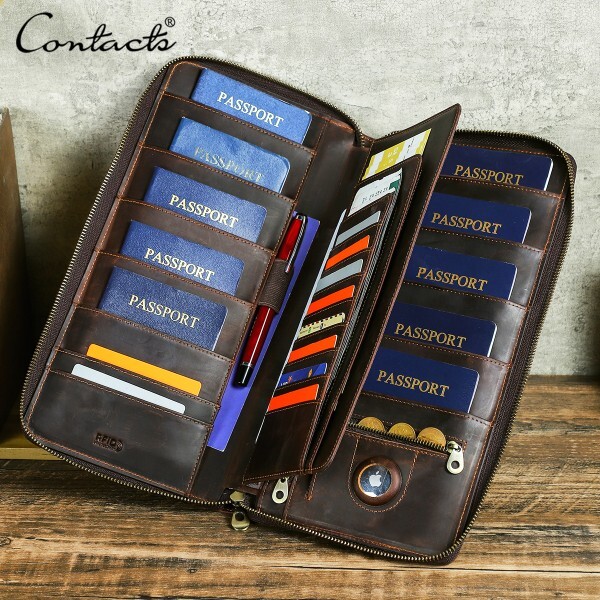[해외] CONTACTS 천연 가죽 가족 여권 클러치 지갑 커버 여행 핸드백 10개 슬롯 무료 개인화