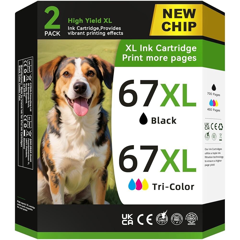 [해외] [호환] 프린터 잉크 67 호환 카트리지 블랙 / 컬러 콤보 팩 67XL DeskJet 2700 2755e 2855e 4155e 4255e 4100e Env