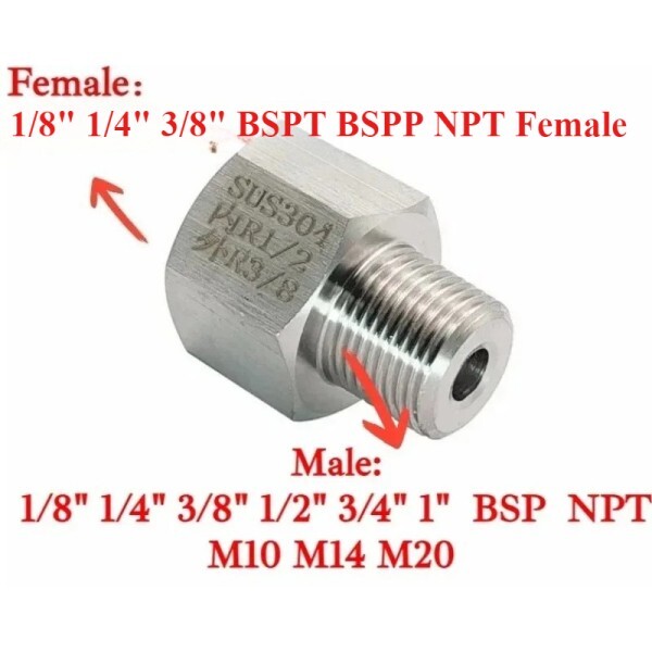 [오늘출발] [해외] DN6/8/10 1/8인치 BSP NPT 암나사 x 수나사 M10-M20 1/8 1/4 3/8 육각 리듀서 부시 304 스테인리스 어댑터