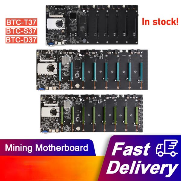 [해외] BTC-S37 T37/D37 마이닝 마더 보드 CPU 세트 8 마이너 비디오 카드 슬롯 메모리 어댑터 통합 VGA 인터페이