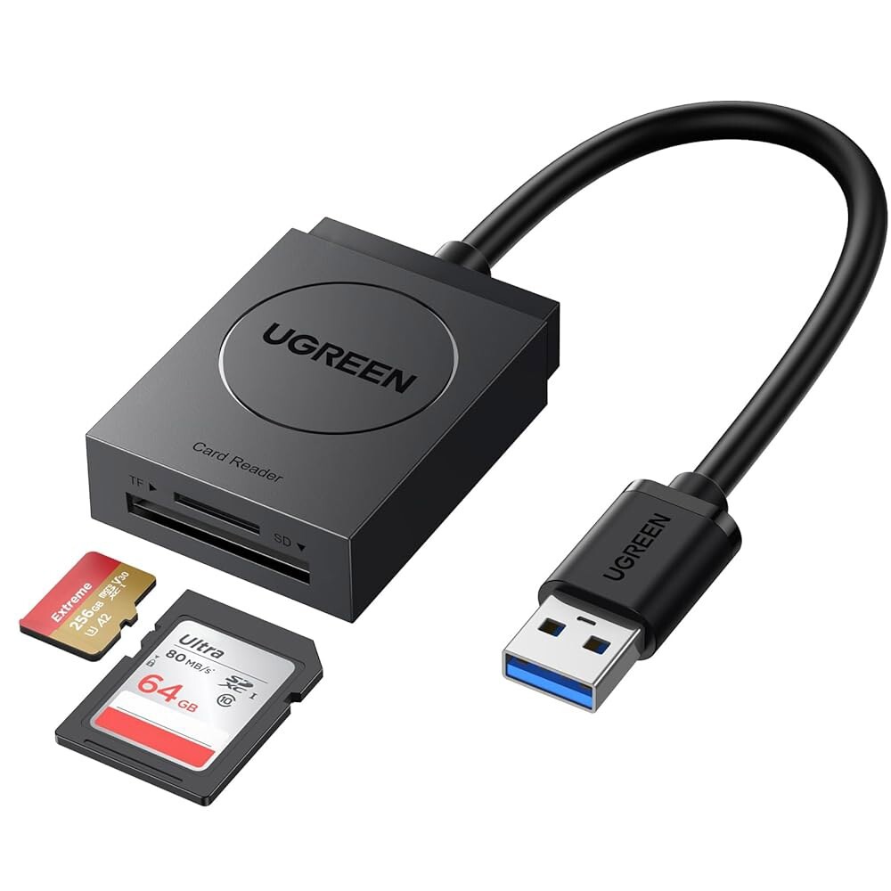 [해외] UGREEN SD 카드 리더 USB 3.0 듀얼 슬롯 플래시 메모리 TF 맥 윈도우 리눅스 크롬용 SDXC SDHC MMC RS-MMC
