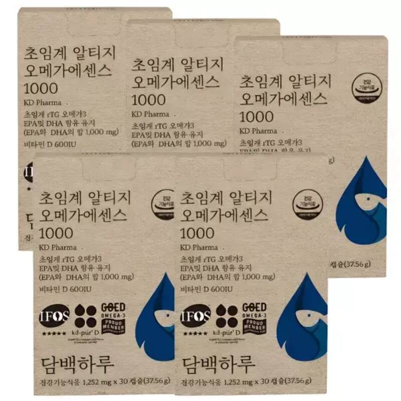 담백하루 오메가3 초임계 추출 rTG 에센스 1000 30캡슐 간편 하루 영양 루틴 담백하루 오메가 30캡슐x5통