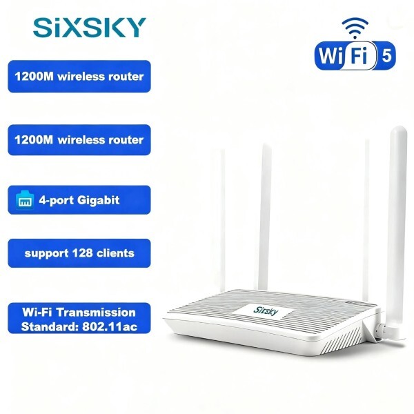 [오늘출발] SIXSKY Tech AC1200 무선 라우터 듀얼 밴드 기가비트 WiFi 1200M 고속 인터넷 4 안테나 홈 오피스용 간편한