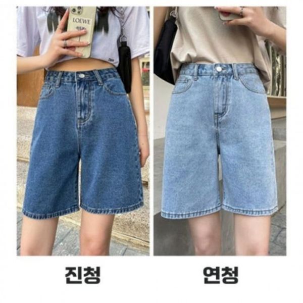에이치플러스몰 하프클럽/데일리룩 하이웨스트세븐부 숏팬츠 외이드 청팬츠 릴랙스핏 이지