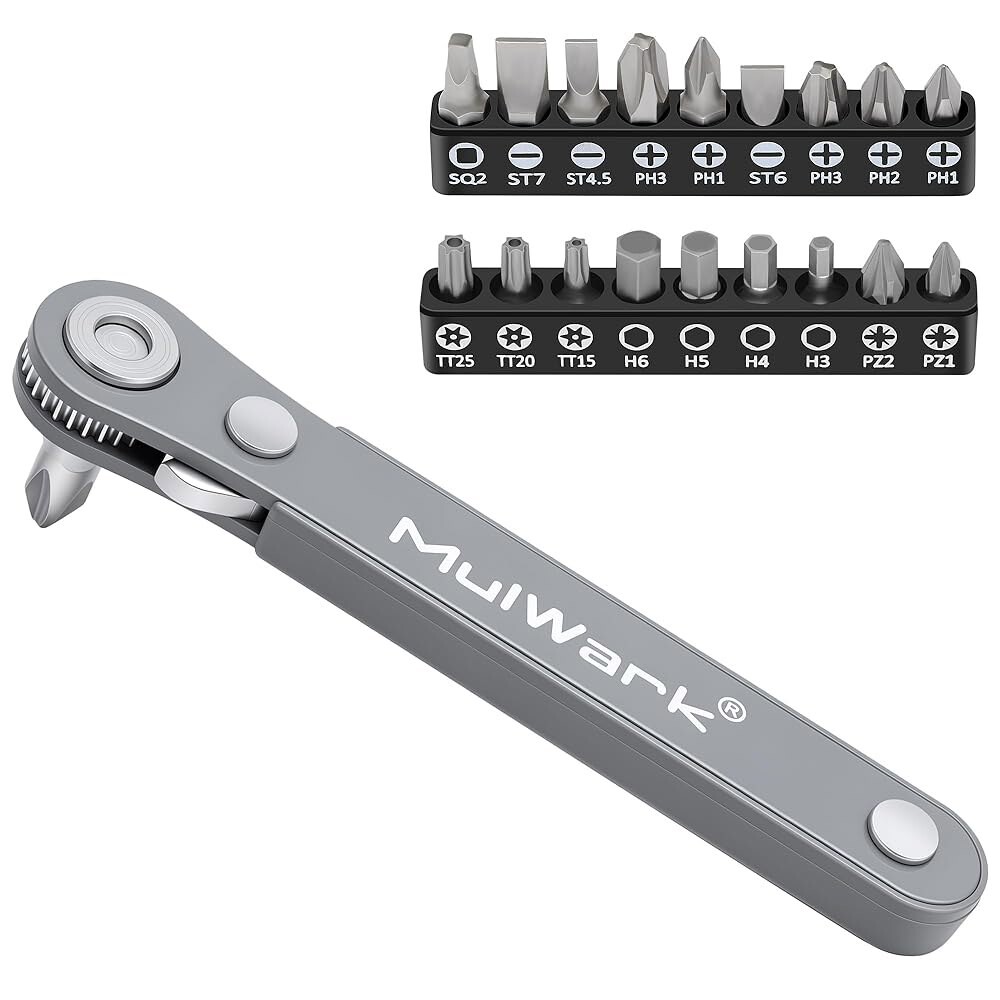 [해외] MULWARK 20PC 1/4 울트라 로우 프로파일 미니 래칫 렌치 클로즈 쿼터 드라이버 세트 고토크 - 90도 오프셋