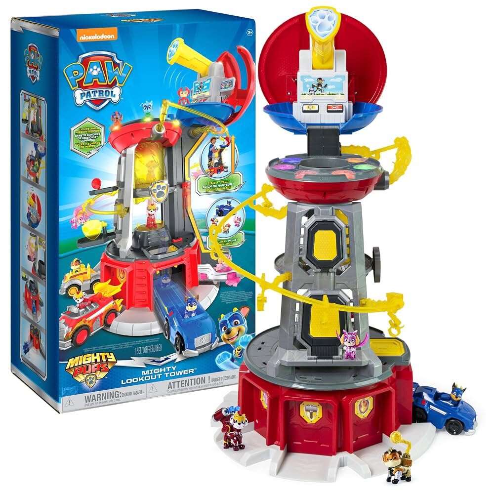 [해외] PAW PATROL 4개의 보너스 액션 피규어가 있는 마이티 룩아웃 타워 장난감 자동차 조명 및 소리(아마존
