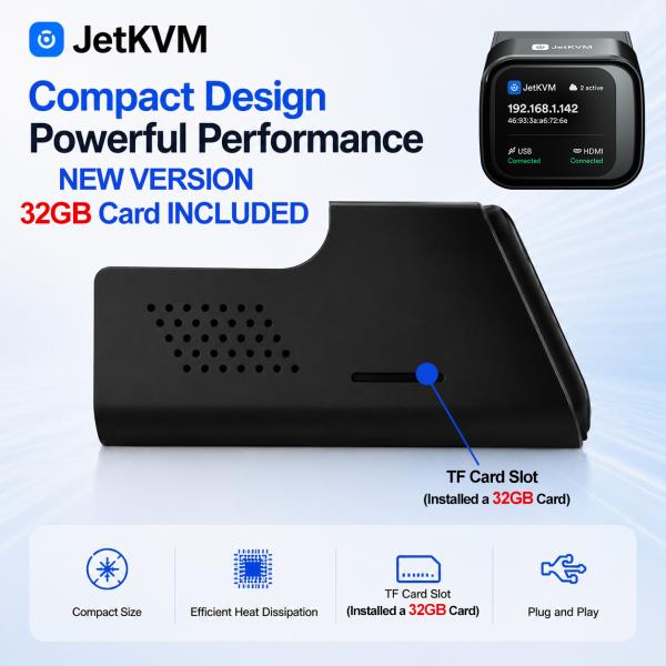 [해외] JetKVM KVM Over IP 원격 BIOS 액세스 HDMI 캡처 가상 미디어 TF 카드 슬롯(NAS 서버 미니 PC용)
