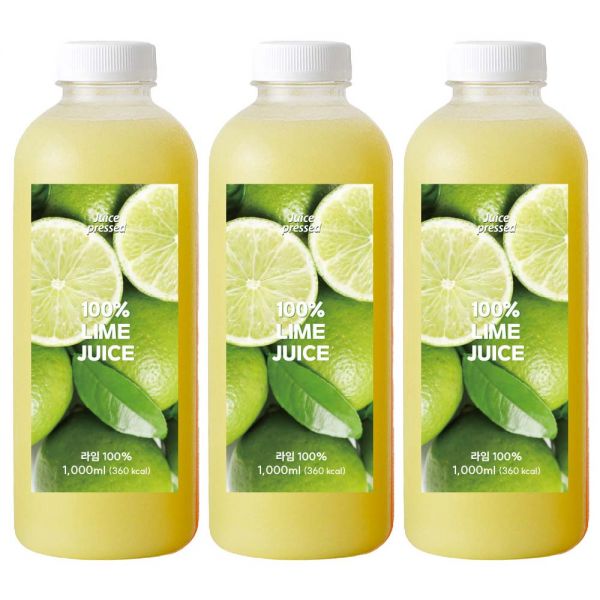 (가격인하) JUICE PRESSED 프리미엄 비가열 HPP 100% 과육이 살아있는 라임 주스 라임즙 1L  3개