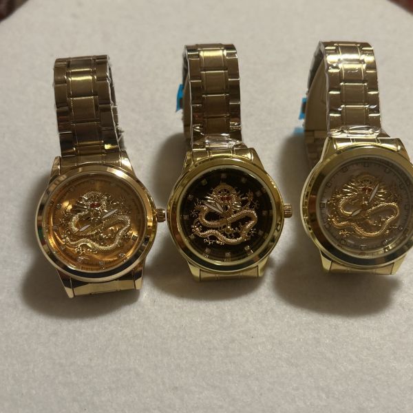 [해외] Dofia 3 Men 럭셔리 골드 중국 Dragon Carved 다이얼 다이아몬드 쿼츠 시계 세금포함 정품 Lot Need Batry