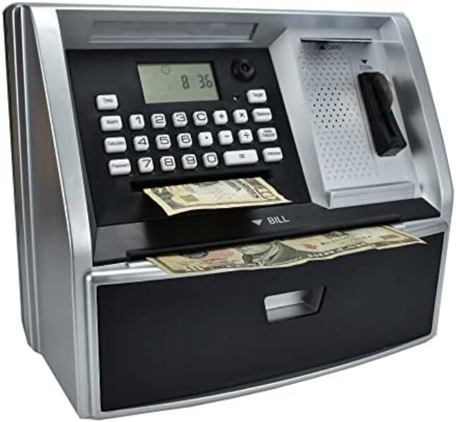 [해외] ATM 저축 은행  직불 카드 포함  실제 돈을 위한 전자 돼지 저금통  동전 인식  목표 설정  암호 로그인