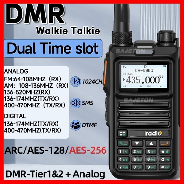 [해외] Iradio DM-UV4R DMR 디지털 아날로그 워키 토키 AES-256 암호화 SMS 듀얼 모드 타임 슬롯 NOAA For RT-4D H