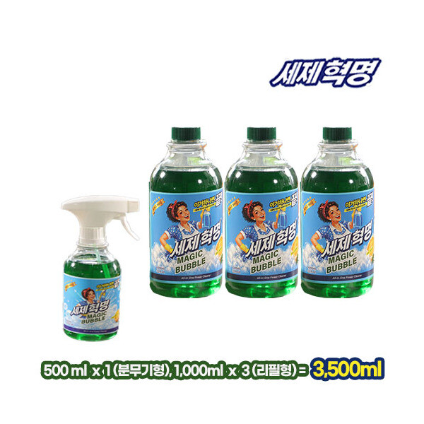 세제혁명 세제혁명 다목적 만능 버블 클리너 세트 (본품 500ml x 1EA 1000ml x