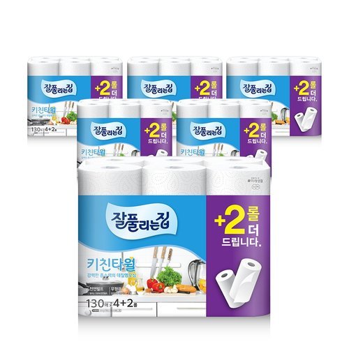 잘풀리는집 키친타월 130매 x 4+2롤 x 6팩