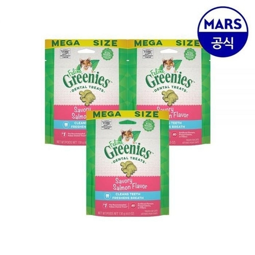 셀러허브 생활리빙 필라인 그리니즈 고양이 껌 간식 치석 제거 연어 메가사이즈 130g 3개