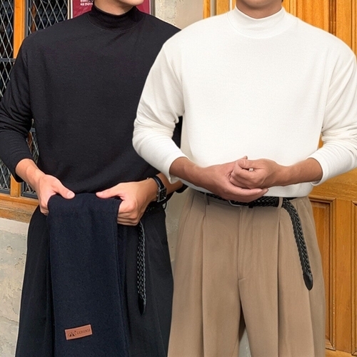 패션플러스 [클라쓰업] 폴더 남자 기본핏 니트 반목 폴라티 무지 긴팔 니트티