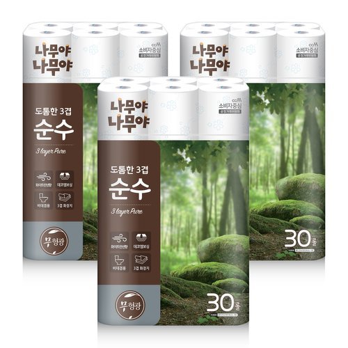 잘풀리는집 미래생활 나무야나무야 도톰한3겹 순수 화장지 27m x 30롤 x 3팩