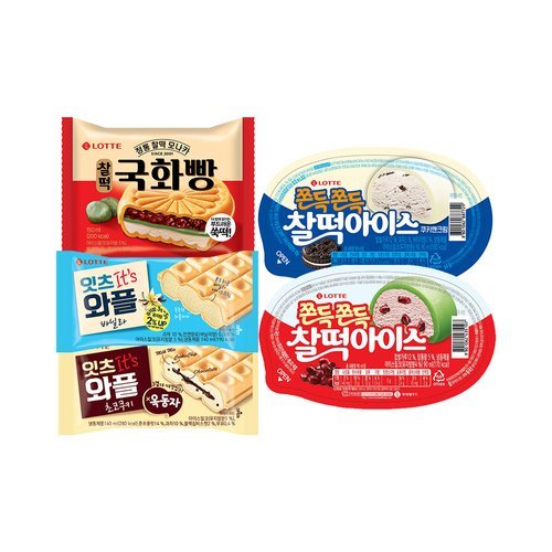 [롯데제과(주)]롯데웰푸드 국화빵 와플 찰떡아이스 아이스크림 5종 20개 골라담기