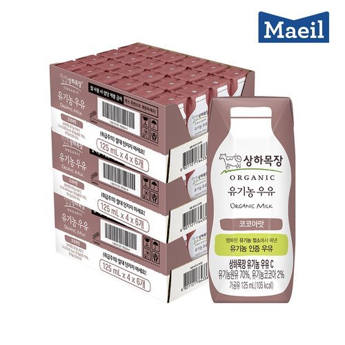매일유업 매일 상하목장 유기농 코코아 멸균우유 125ml 72팩/우유/음료/음료수
