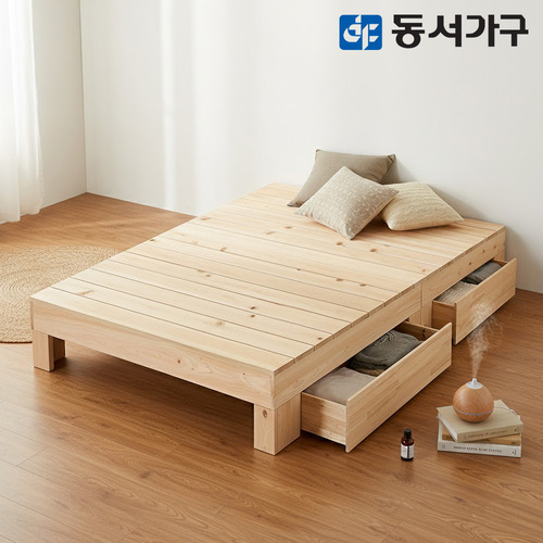 동서가구 힐링 피톤치드 편백나무 ALL 프레임 평상형 서랍 슈퍼싱글 SS 침대 (매트미포함) DF642801