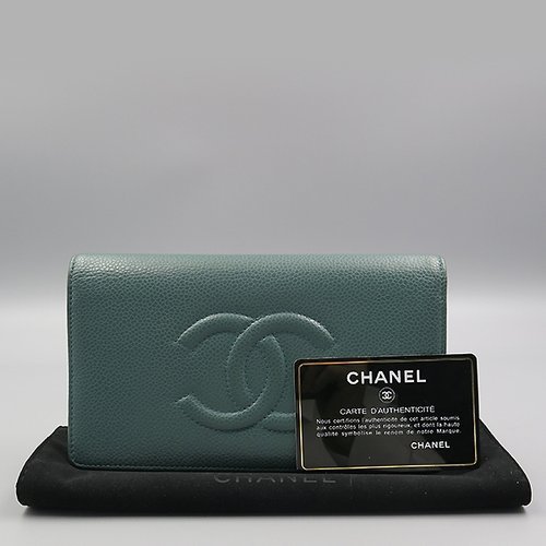 [중고] 샤넬 고이비토 중고명품 Chanel(샤넬) A48651 민트 캐비어스킨 TIMELESS(타임리스) CC 캐비어 스킨 장지갑