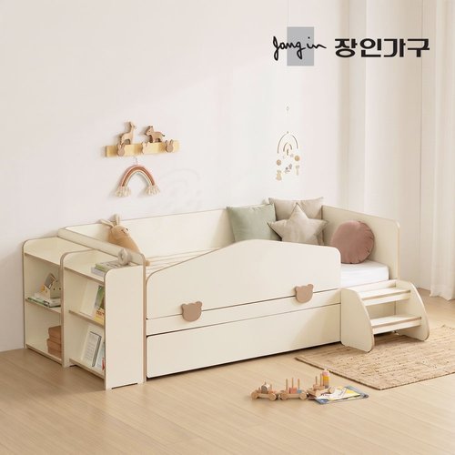 장인가구 (무료) 로빈 데이베드 슬라이드 2단침대 프레임SS+가드+선반2+스텝스툴+낮은본넬+본넬