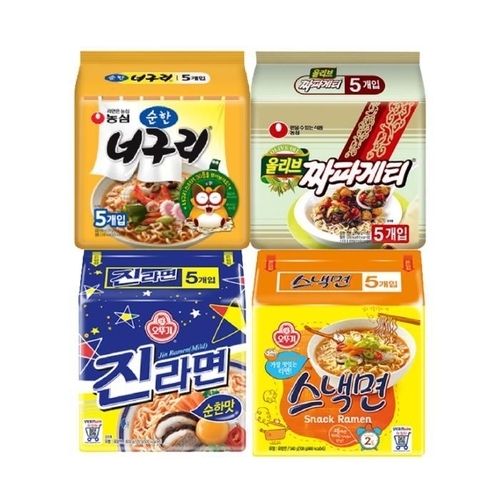 셀러허브 식품 봉지라면 멀티팩 4종 각 1팩 / 짜파게티 1팩+진라면 순한맛 1팩+순한 너구리 1팩+스낵 (11390447)