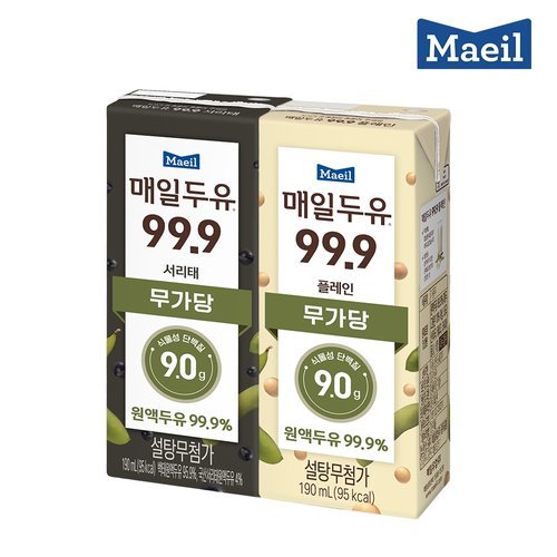 [매일유업(주) 상하공장]매일유업 매일두유 99.9 플레인 190ml 24팩 + 99.9 서리태 190ml 24팩