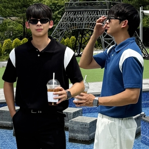 패션플러스 [클라쓰업] 신시 바시티 쿨링 카라 반팔 스판 니트 티셔츠