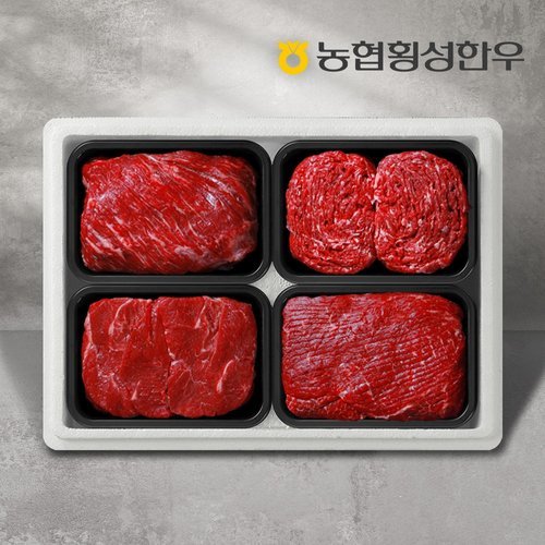 농협횡성한우 1등급 하누리정육세트 2호 1.6kg (국거리1팩+산적1팩+불고기1팩+장조림1팩) /팩당400g