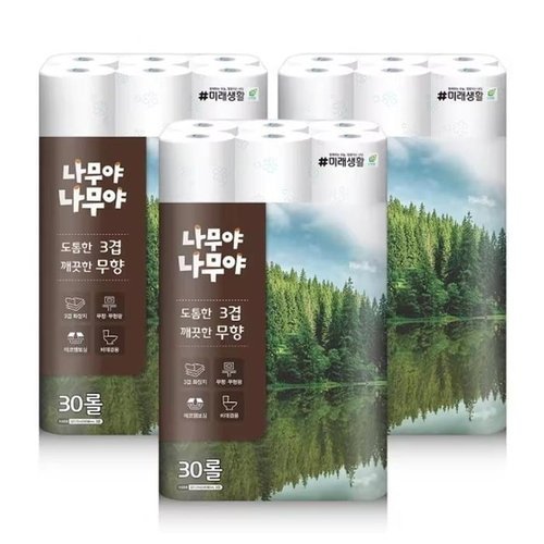 셀러허브 식품 미래생활 나무야나무야 도톰한3겹 깨끗한 무향 27M 30롤 3팩r (42518154)