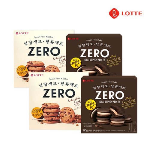 기타 롯데 제로 초콜릿칩 쿠키 168g x 2개 + 카카오케이크 171g x 2개 세트