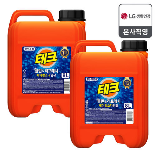 LG생활건강 테크 클린앤리프레시 액체세제 일반드럼 겸용 대용량 8L x 2개