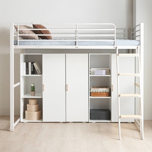 에보니아 토리노 철재 싱글 벙커침대 브베 수납옷장B형 매트포함(그린폼매트)