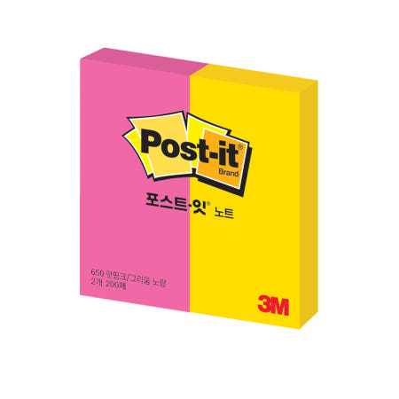 3M 형광 포스트잇 650 38x76mm 핫핑크/그리움노랑