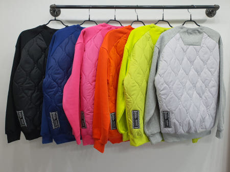 쿤 무료배송 네온 형광 컬러 저데니아 솜 웨이브 퀄팅 백 패딩 오버핏 맨투맨 티셔츠 남자 여자 공용 빅사이즈 오버핏