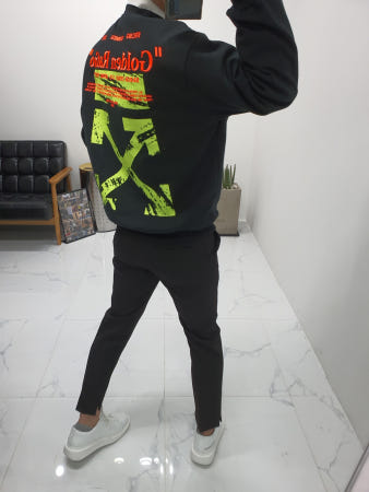 쿤 koon 무료배송 이중 합포 면 네온 형광 사각 애로우 프린트 GOLDEN RATIO 레터링 자수 라운드넥 긴팔 맨투맨 티셔츠 남자 여자 공용