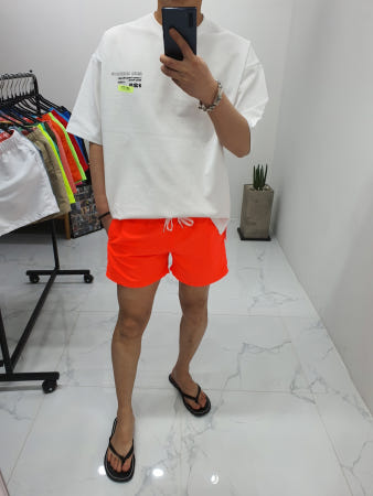 쿤 기획 19컬러 무료배송 경량 네온 형광 플라워 안감 배색 밴딩 숏 비치 팬츠 반바지 남자 여자 공용 28~34인치까지