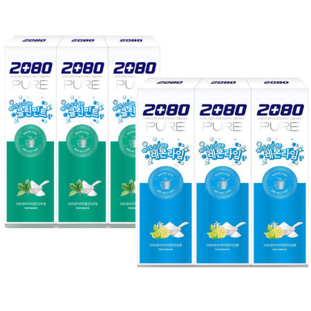 2080 퓨어치약 클린민트,레몬라임향 120g 3개