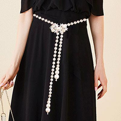 [해외]벨트 장식 여성 스커트 패션 코디 셔츠 진주 허리 체인 비즈 아로마 빈티지 룩