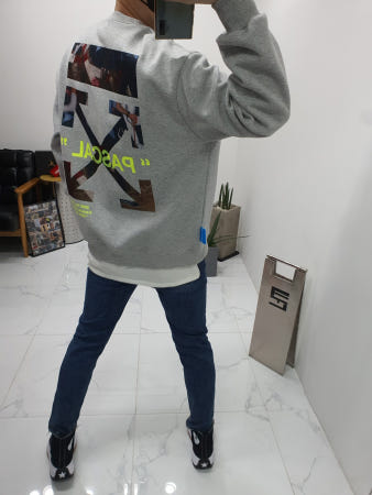 쿤 koon 무료배송 이중지 합포 기모 면 사각 에로우 네온 형광 PASCAL 레터링 프린트 라운드넥 긴팔 맨투맨 티셔츠 남자 여자 공용